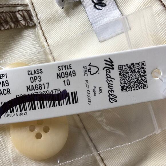 Madewell Button Tab Pants Wide Legs High Rise Denim Antique Cream NWT Size 10 - Picture 11 of 14